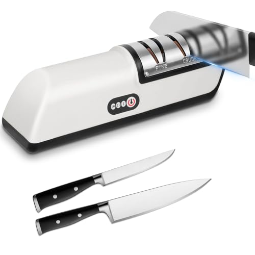 Vicloon 2-Stufen Elektrischer Messerschärfer, Wiederaufladbarer USB Messerschleifer für Grob- & Feinschliff, Rutschfeste Basis, Ideal für Küchenmesser, Scheren und Andere Meisten Gängigen Messerarten von Vicloon