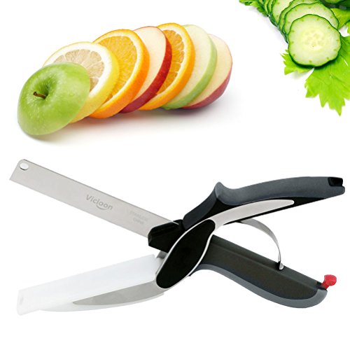 Vicloon 2-in-1 Clever Cutter, Edelstahl Gemüseschneider und Küchenmesser mit mini Schneidebrett für Salate/Gemüse/Fleisch/Kartoffeln und Brot von Vicloon