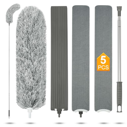Vicloon 5 Pcs Staubwedel Teleskop Waschbar, Extra lang 2.44m, Staubwedel Lang Ausziehbar, Staubwischer Mikrofaser, Einziehbarer Spalt-Staubreiniger mit 2 Austauschbaren Tüchern, für Decken Spinnweben von Vicloon