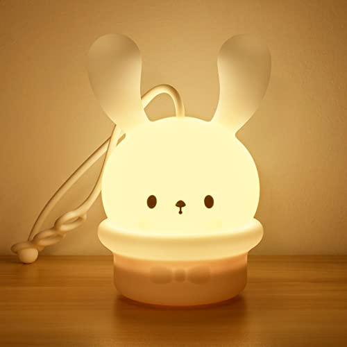 Vicloon Bunny Silikon Nachtlicht Kinder mit integriertem Haken USB-Aufladung Nachttischlampe mit 9 Lichtwechsel & Timing Funktion LED Nachtlicht Baby Geschenke Spielzeug Schlaflichter Nachtlicht Baby von Vicloon
