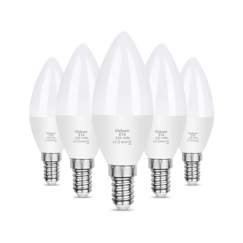 Vicloon E14 LED Kerze Lampe, 5er-Pack 5.5W 550 Lumen 3000K Warmweiß LED Kerze Glühbirne, C37 LED Brine ersetzt 50W Halogenlampe, AC 220-240V, 270° Strahlwinkel, Nicht Dimmbar E14 Energiesparlampe Vicloon E14 LED Kerze Lampe, 5er-Pack 5.5W 550 Lumen 3000K Warmweiß LED Kerze Glühbirne, C37 LED Brine ersetzt 50W Halogenlampe, AC 220-240V, 270° Strahlwinkel, Nicht Dimmbar E14 Energiesparlampe von Vicloon