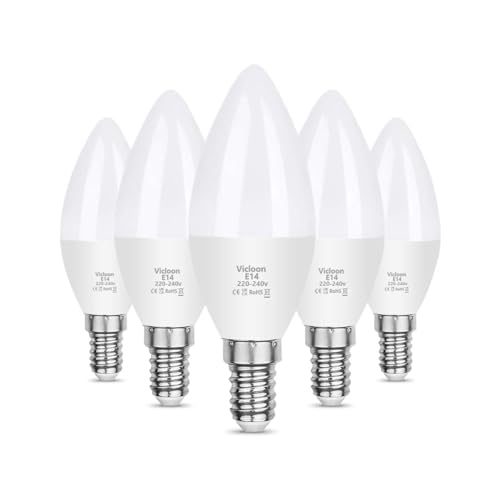 Vicloon E14 LED Kerze Lampe, 5er-Pack 5.5W 550 Lumen 3000K Warmweiß LED Kerze Glühbirne, C37 LED Brine ersetzt 50W Halogenlampe, AC 220-240V, 270° Strahlwinkel, Nicht Dimmbar E14 Energiesparlampe von Vicloon