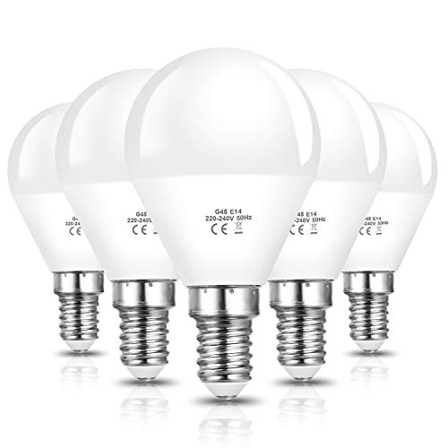 Vicloon E14 LED Lampe G45, E14 LED Birne 6W ersetzt 40W Glühlampen, 600 Lumen, 6500K Kaltweiß, AC 220V-240V, Nicht Dimmbar E14 Energiesparlampe, 270° Strahlwinkel LED Globe Leuchtmittel, 5er-Pack von Vicloon