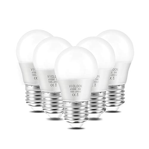 Vicloon 5er-Pack E27 LED Lampe, G45 LED Birne 3W ersetzt 25W Glühlampen, 280 Lumen, 6500K Weißes Licht, AC 220V-240V, Nicht Dimmbar E27 Energiesparlampe, 270° Strahlwinkel LED Globe Leuchtmittel von Vicloon