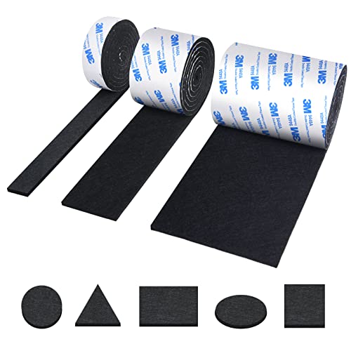 Vicloon Filzgleiter Selbstklebend, 3 Rollen Filz Selbstklebend(120 * 10cm /120 * 5cm /120 * 2cm), Starke Filzstreifen Stühle und Möbelfüße, Schneiden Sie jede Form, Schwarze Möbelgleiter von Vicloon