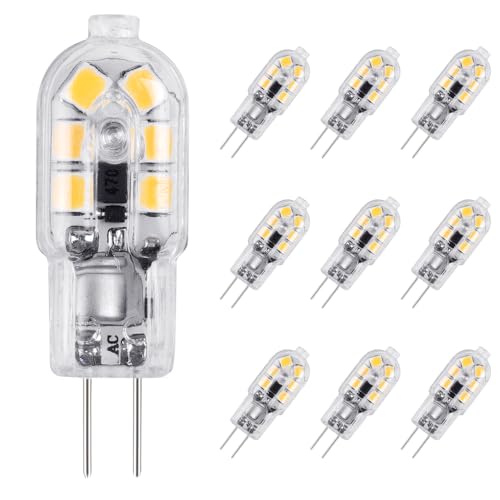 Vicloon G4 LED Lampe, [10er Pack] LED Birne G4 LED Leuchtmittel Transparent Warmweiß 2W 130lm Ersatz für 15W Halogenlampen 12V AC/DC, 3000K, 360 Grad Abstrahlwinkel Leuchtmittel Birne von Vicloon