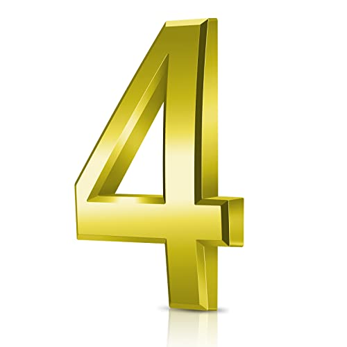 Vicloon Hausnummer, 4 in Gold Acryl Hausnummer,Höhe 7.5cm, Selbstklebende Haus-Nummer, für Tür, Briefkasten, Außen, Anti-Friktion, Wetterfest von Vicloon