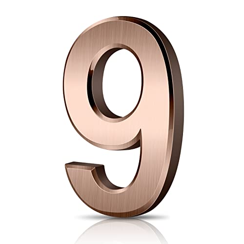 Vicloon Hausnummer, 9 in Bronze Acryl Hausnummer,Höhe 7.5cm, Selbstklebende Haus-Nummer, für Tür, Briefkasten, Außen, Anti-Friktion, Wetterfest von Vicloon