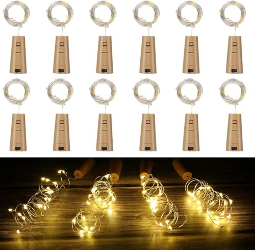 Vicloon LED Flaschen-Licht, 12 Stück 20 LED Flaschenlichterkette Korken, Warmweiß Glas Licht Lichterkette, Kork Flaschen licht fur DIY, Party Hochzeit Stimmung Lichter von Vicloon