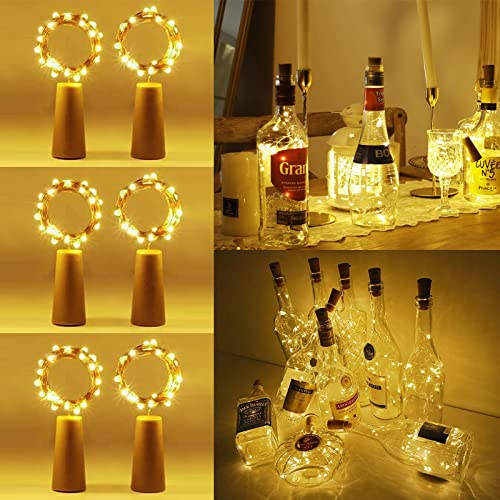 Vicloon LED Flaschen-Licht, 6 Stück 20 LED Flaschenlichterkette Korken, Warmweiß Glas Licht Lichterkette mit Batterie, Kork Flaschen licht fur DIY, Party Hochzeit Stimmung Lichter von Vicloon
