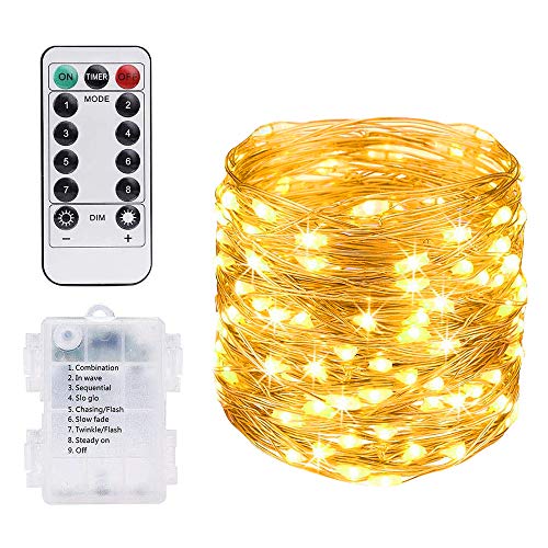 Vicloon LED Lichterkette, 10M 100 LED Kupferdraht Lichterkette 8 Modi Außenbeleuchtung Wasserdichte IP68 mit Fernbedienung, Lichterkette Batterie für Innen/Außen Garten Party Weihnachten Hochzeit Deko von Vicloon