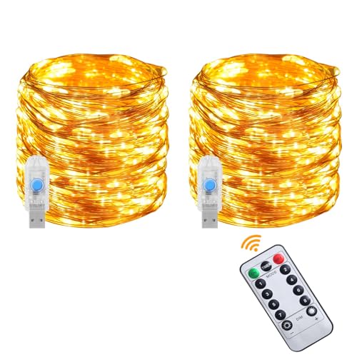 Vicloon LED Lichterkette USB, 2 Stück DIY kleine Lichterketten mit Fernbedienung,10m 100LED 8 Modi und Timer,LED Mini Lichterkette für Weihnachten, Schlafzimmer, Party,Hochzeit,Garten von Vicloon