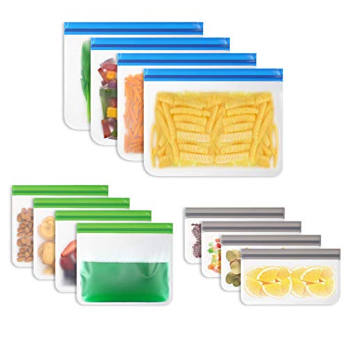 Vicloon Lebensmittel Beutel, 12 Stück Sandwich Tasche Wiederverwendbare ohne BPA, Food Grade aus PEVA, Küche Beutel mit DREI Größen, Gefrierbeutel für Obst, Gemüse, Fleisch, Snack, Milch und Brot von Vicloon