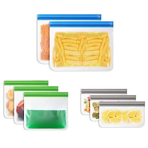 Vicloon Lebensmittel Beutel, 8 Stück Sandwich Tasche Wiederverwendbare ohne BPA, Food Grade aus PEVA, Küche Beutel mit DREI Größen, Gefrierbeutel für Obst, Gemüse, Fleisch, Snack, Milch und Brot von Vicloon