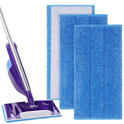 Vicloon Mop Microfaser Reinigung Pads,3 Stück Wischmopp Bezug Ersatzbezug (30×15cm),wiederverwendbar Mop Pads für Swiffer WETJET mop-Blau von Vicloon
