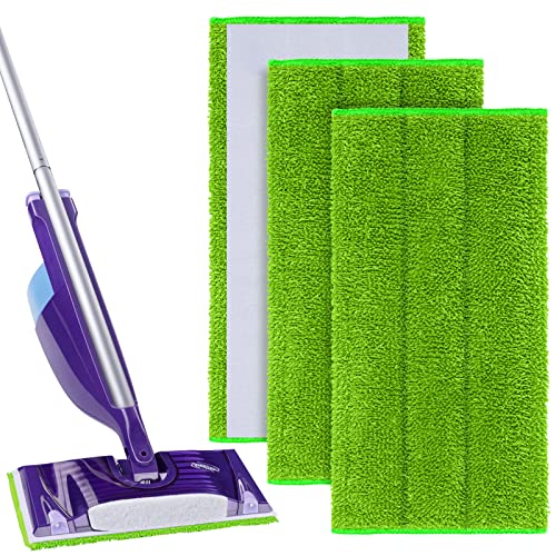 Vicloon Mop Microfaser Reinigung Pads,3 Stück Wischmopp Bezug Ersatzbezug (30×15cm),wiederverwendbar Mop Pads für Swiffer WETJET mop-Grün von Vicloon