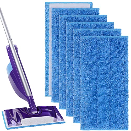 Vicloon Mop Microfaser Reinigung Pads,6 Stück Wischmopp Bezug Ersatzbezug (30×15cm),wiederverwendbar Mop Pads für Swiffer WETJET mop-Blau von Vicloon