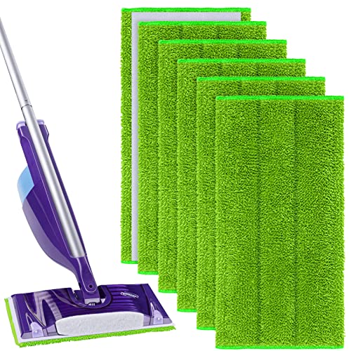 Vicloon Mop Microfaser Reinigung Pads,6 Stück Wischmopp Bezug Ersatzbezug (30×15cm),wiederverwendbar Mop Pads für Swiffer WETJET mop-Grün von Vicloon