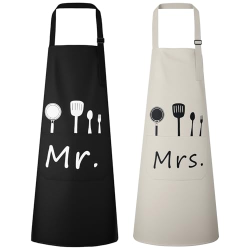 Vicloon Mr & Mrs Küchen Schürze,Verstellbare Schürze mit 2 Taschen,Bändern Küchenschürze für Männer,Küchenschürze für Grillabende von Männern und Frauen im Garten verwendet werden Vicloon Mr & Mrs Küchen Schürze,Verstellbare Schürze mit 2 Taschen,Bändern Küchenschürze für Männer,Küchenschürze für Grillabende von Männern und Frauen im Garten verwendet werden von Vicloon