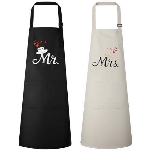 Vicloon Mr & Mrs Küchen Schürze,Verstellbare Schürze mit 2 Taschen,Bändern Küchenschürze für Männer,Küchenschürze für Grillabende von Männern und Frauen im Garten verwendet werden Vicloon Mr & Mrs Küchen Schürze,Verstellbare Schürze mit 2 Taschen,Bändern Küchenschürze für Männer,Küchenschürze für Grillabende von Männern und Frauen im Garten verwendet werden von Vicloon