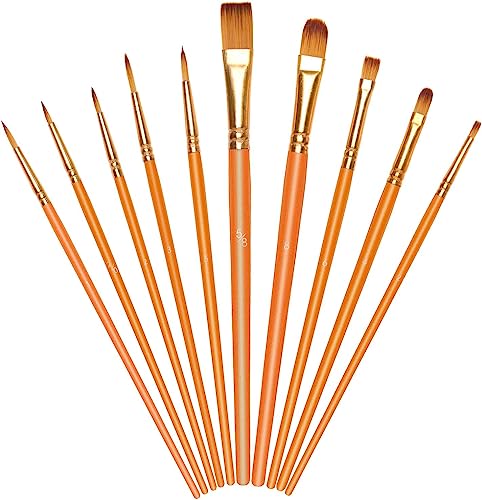 Vicloon Nylon Pinsel, 10 Stück Künstlerpinsel, Pinselset-Malen für Aquarell, Acryl & Ölgemälde, Perfektes Detail Pinsel für Anfänger, Kinder, Künstler und Gemälde Liebhaber - Orange von Vicloon