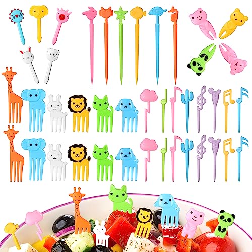 Vicloon Obstgabeln Kinder, 68 Stück Mini Cartoon Bento Obstgabeln Zahnstoche, Obst Gabeln Wiederverwendbar Obst Zahnstocher, Dessertobst-Mittagsparty Kinder Spieße für Erwachsene Kinder von Vicloon