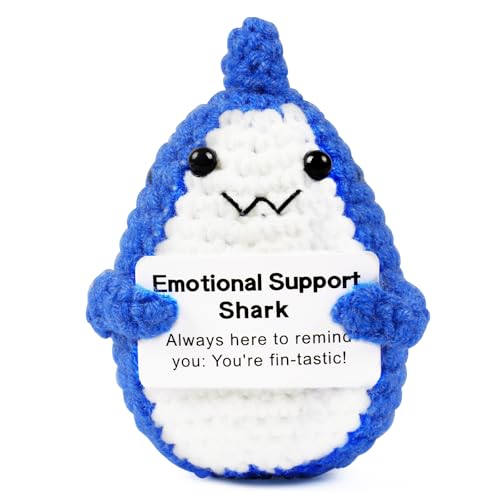 Vicloon Positive Puppe, Gestrickte Puppe mit Positive Karten, Kreative Blauhai Puppe, Mini-Plüsch Puppe, Viel Glück Geschenke, Motivationsgeschenke (Blauhai) von Vicloon