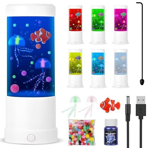 Vicloon Quallen Lampe, Quallen Lavalampe, 7 Farben 2 Lichtmodi, Quallen Aquarium Stimmungslampe Dekoration für Zuhause Büro, Geschenk für Kinder Erwachsene, Weiß von Vicloon