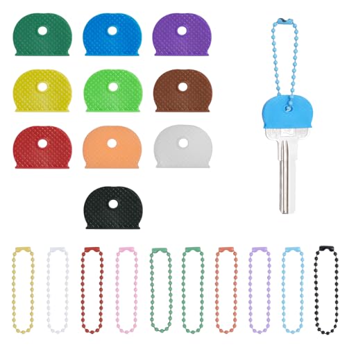 Vicloon Schlüssel Kappen, 10 Stück Schlüsselkappen Etiketten und 10 Stück Kugelkette, für Organisation Schlüssel, 10 Verschiedenen Farben von Vicloon