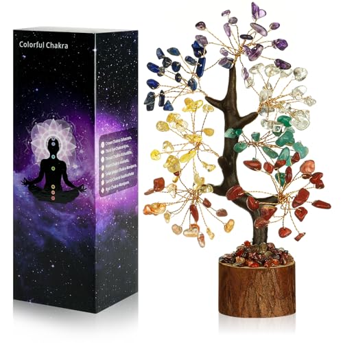 Vicloon Sieben Chakra Kristallbaum, Heilende Kristalle Geldbaum, Natürlichen Kristalle Feng Shui Deko, Bonsai Baum Dekoartikel, Dekoration zu Hause oder im Büro, Glücksbringer Geschenke von Vicloon