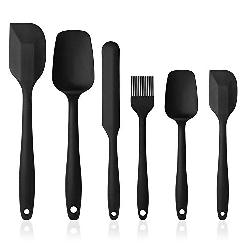 Vicloon Silikon Küchenhelfer, 6 PCS Silikon Spatel enthalten Suppenlöffel, Backpinsel, Spatel, Hitzebeständige & Antihaft Einem Kern Edelstahl und Nahtloses Einteiliges Design (Schwarz) von Vicloon