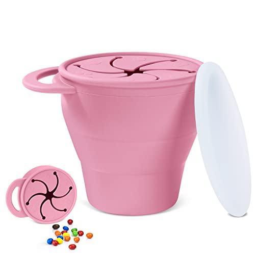 Vicloon Snack Becher, Snackbecher Silikon, Praktische Aufbewahrung Greifbox mit Deckel Cup, Snack Becher Für Babys Und Kleinkinder (Rosa) von Vicloon