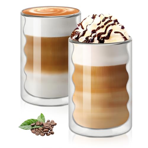 Vicloon Spiralförmig Espressotassen 375ml,2 Stück Latte Macchiato Gläser Set,Doppelwandiges Thermoglas für Cappuccino,Latte,Tee,Kaffee,Milch,Saft,Bier von Vicloon