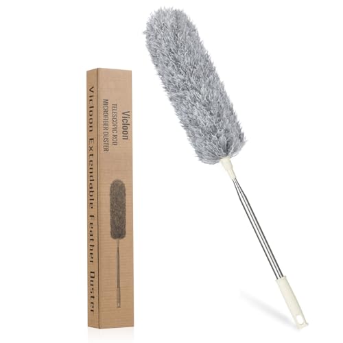 Vicloon Staubwedel Teleskop, Staubwischer Mikrofaser Bis 243cm Länge, mit Edelstahl Teleskop Stange, Waschbar Verbiegbare Eckbesen, Entfernt Mühelos Staub(Grau) von Vicloon