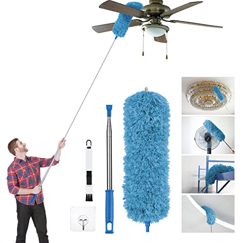 Vicloon Staubwedel Teleskop, Staubwischer Mikrofaser Bis 245cm Länge, mit Mini Fenster Reinigungsbürste und Edelstahl Teleskop Stange,Extendable Feather Duster Waschbar - Hellblau von Vicloon