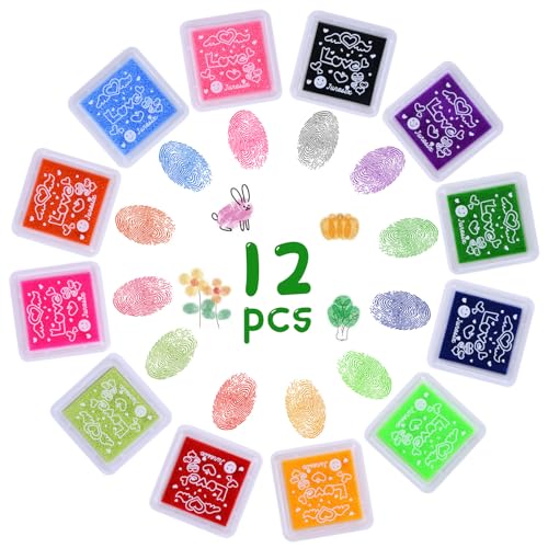 Vicloon Stempelkissen Set, 12 Farben Stempelkissen Fingerabdrücke Set, Ungiftig Abwaschbar Stamp Pad, für Gummi Stempel DIY Scrapbooking und Karte Machen Dekoration von Vicloon