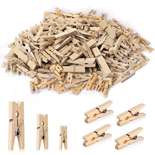 Vicloon Wäscheklammern aus Holz, 200 x Mini Holzklammern, 2,5/3/3.5cm Holzwäscheklammern, Nachhaltige Deko Klammern, Gelten Holzklammern zum Basteln, Fotowand und Verpackung Gastgeschenk von Vicloon