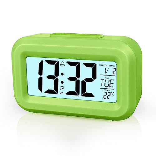 Vicloon Wecker Digital,LCD Display Tischuhr mit Snooze,12/24 Stunden,Datum,Temperaturanzeige,Timer-Funktion,Batteriebetrieben für Schlafzimmer Home Office Reisen(Grün) von Vicloon