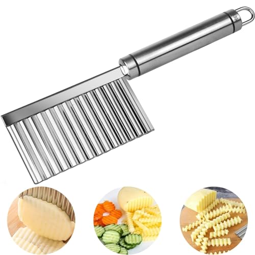 Vicloon Wellenschneider, Kartoffelschneider Aus Edelstahl, Pommes Wellenmesser, Wellenschnittmesser, Riffelmesser für Gemüse Obst Salat Schneider, Süßkartoffeln(Langen Griff) von Vicloon