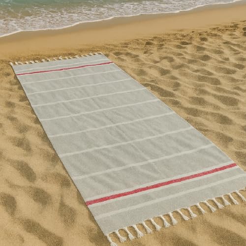 Vico Casa® Strandtuch Riviera 90x170cm, Baumwoll-Strandtuch mit Streifenmuster/Strand-, Pool- und Saunatuch/Grau und Rot von Vico Casa
