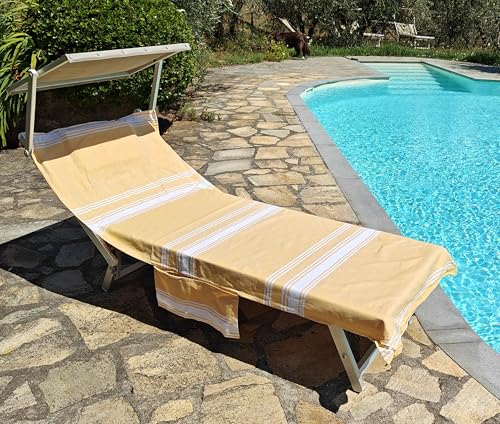 Vico Casa® Strandtuch für Sonnenliege Palau 75x195cm aus Baumwolle, gelb/Sonnenliege, Pool, Strandtuch mit Kissen, Taschen und Tragetasche von Vico Casa