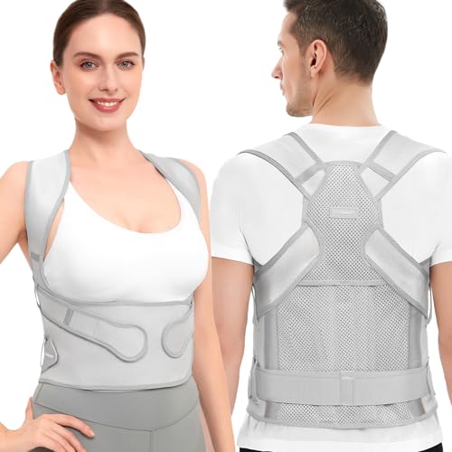 Vicorrect Posture Corrector für Frauen und Männer: Rückenstützband zur Linderung von Schmerzen im oberen Rücken und in den Schultern (Grau, S) von Vicorrect
