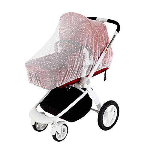 Victarvos Insektenschutz Mückennetz Moskitonetz Universal für Kinderwagen, Reisebett, Buggy, Autositz, mit Stickmuster in Farbe weiß von Victarvos