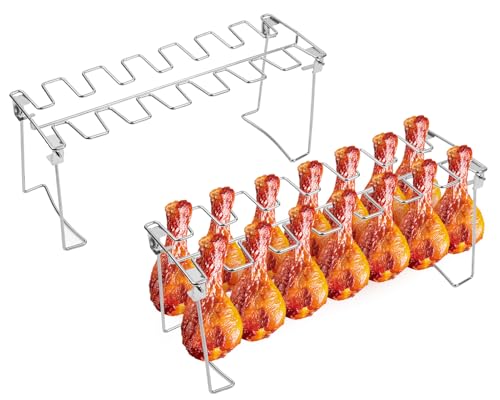 Victhur Hähnchenschenkel-Gestell für Grill, 14 Schlitze, Edelstahl, Hähnchentrommelhalter und Flügelgestell für Smoker, BBQ, Ofen, Grillen (2er-Set) von Victhur
