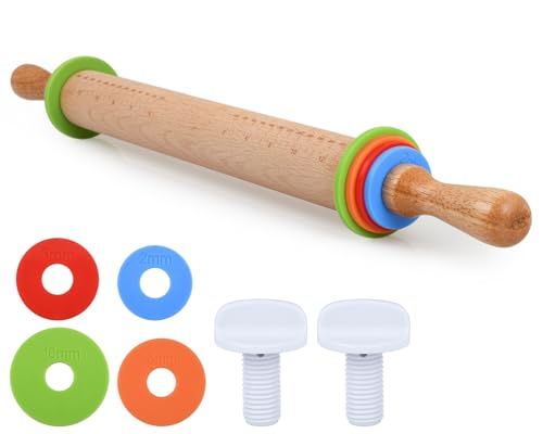 Victhur Nudelholz mit 4 einstellbaren Dickenringen 13,6 Zoll Holz Teigroller für Küche, Backen, Teig, Kekse, Kuchen, Fondant, Pizza und Kuchenkruste von Victhur