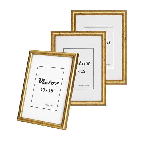 VictoR Bilderrahmen Gold 13x18 cm - 3er Set - David - Leiste 14x17mm - Bilderrahmen Vintage Gold - Bilderrahmen Gold - Shabby Chic Deko - Bilderrahmen 13x18 Gold von VictoR