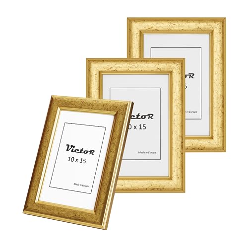 VictoR Bilderrahmen Gold Monet 3er Set in 10x15 cm (A6) - Leiste 23x13mm - Bilderrahmen Vintage - Wanddeko Gold - Shabby Chic Deko - Bilderrahmen 10x15 Gold von VictoR