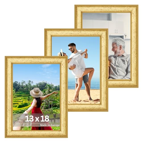 VictoR Bilderrahmen Gold Monet 3er Set in 13x18 cm - Leiste 23x13mm - Fotorahmen Vintage - Wanddeko Gold - Shabby Chic Deko - Bilderrahmen 13x18 Gold von VictoR