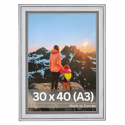 VictoR Bilderrahmen Goya in Weiß 30x40 cm (A3) - Leiste: 31x19mm - Fotorahmen im Vintage Stil mit bruchsicherem Acrylglas - Bilderrahmen A3 Weiß von VictoR