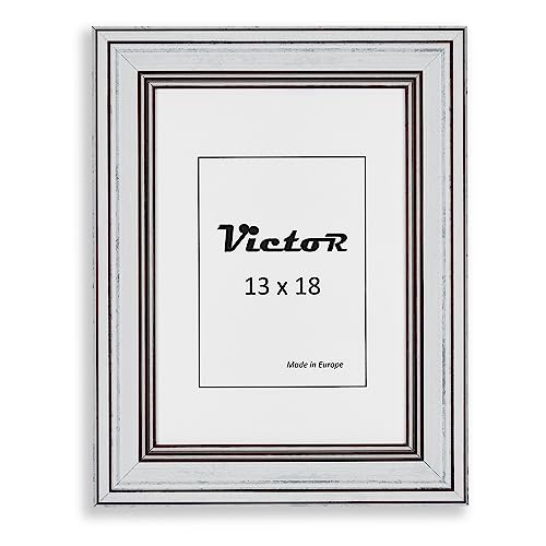 VictoR Bilderrahmen Goya in Weiß in 13x18 cm - Leiste: 31x19mm - Bilderrahmen Vintage mit bruchsicherem Acrylglas - Bilderrahmen 13x18 Weiß - Bilderrahmen Weiß 13x18 von VictoR